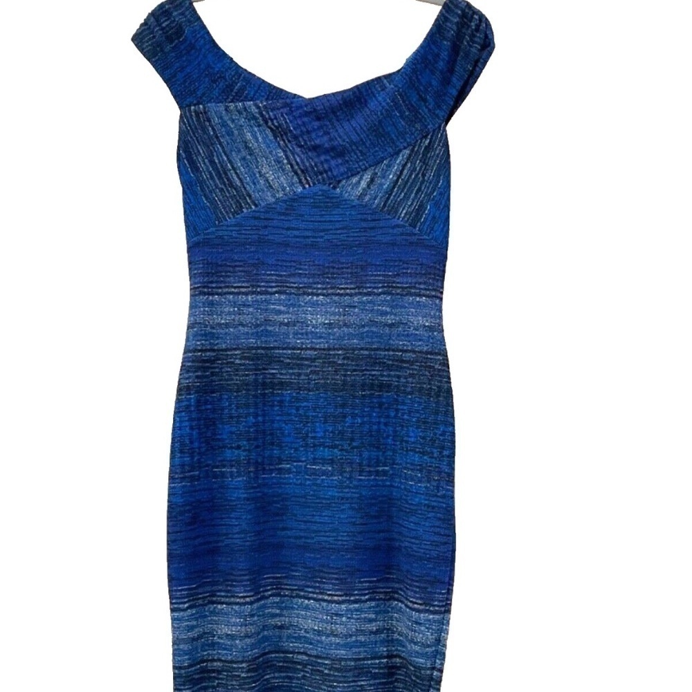 Guess Ladies Sleeveless Off-the-Shoulder Dress; Blue Multi; Size M